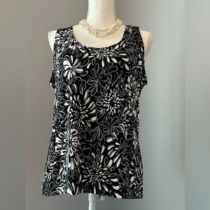 ADDITIONS by CHIOC’s WOMENS SIZE 2 BLACK & WHITE FLORAL TANK TOP 100% POLYESTER